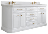 72" Palace Quartz White Vanity With Brass Hardware, Faucets and Chrome Mirrors