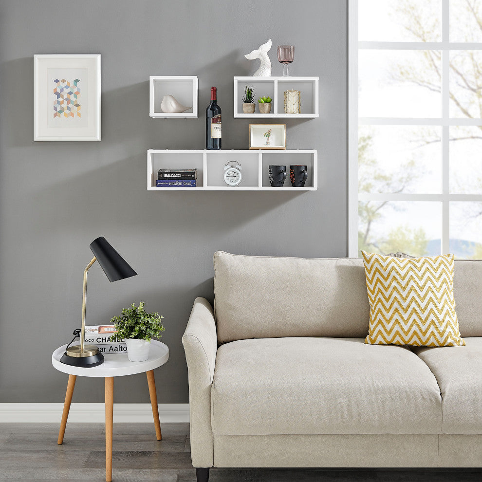 Danya B. Bauhaus Floating Geometric Cubby Wall Shelves Set of 3 Sizes, White