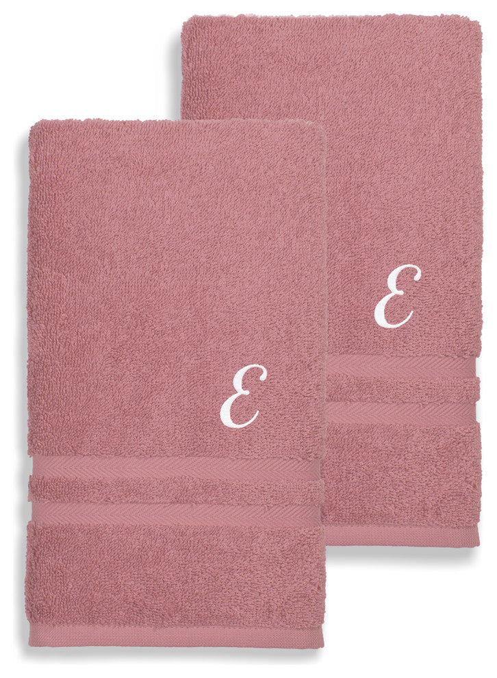Denzi Hand Towels With Monogrammed Letter, Set of 2, E