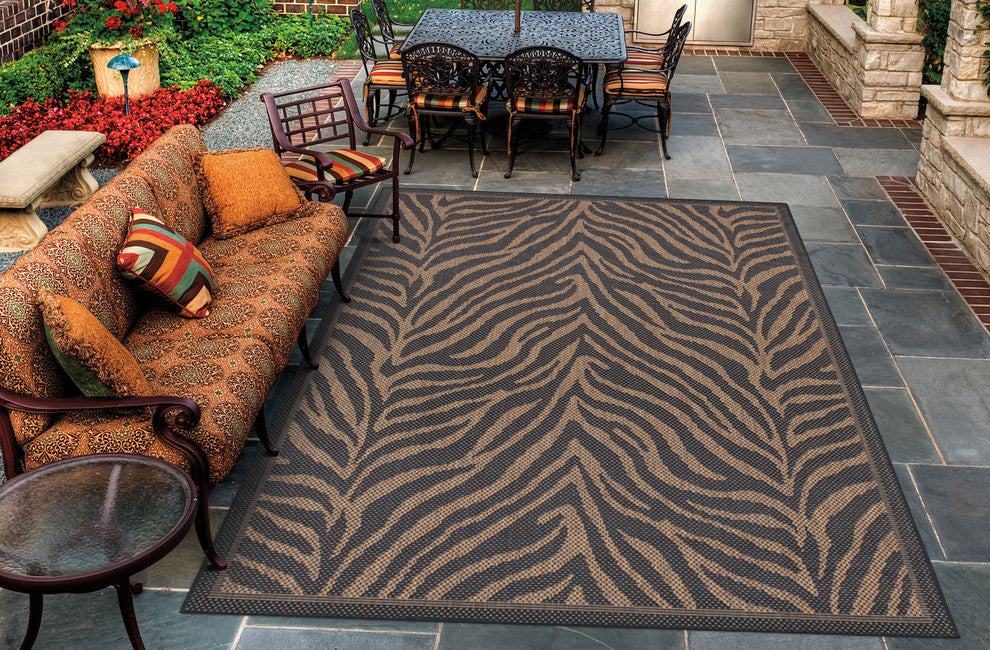 Couristan Recife Zebra Indoor/Outdoor Area Rug, Black/Cocoa, 8'6" Square