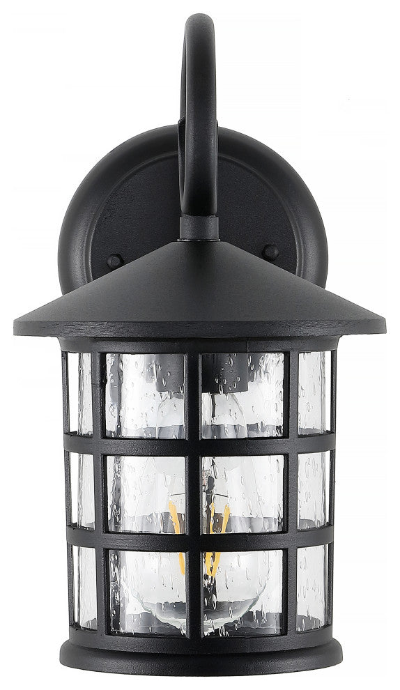 Cadiz 6" 1-Light Iron/Seeded Glass Rustic Outdoor Lantern, Black, Set of 2