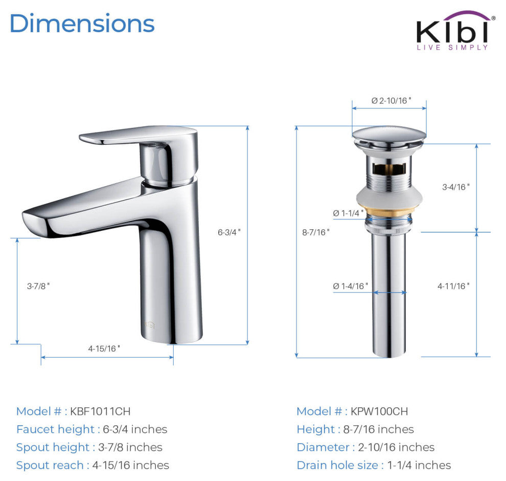 Harmony Brass Single Handle Bathroom Faucet KBF1011, Chrome, With Drain