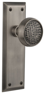 Double New York Plate With Round Clear Cottage Knob, Antique Pewter