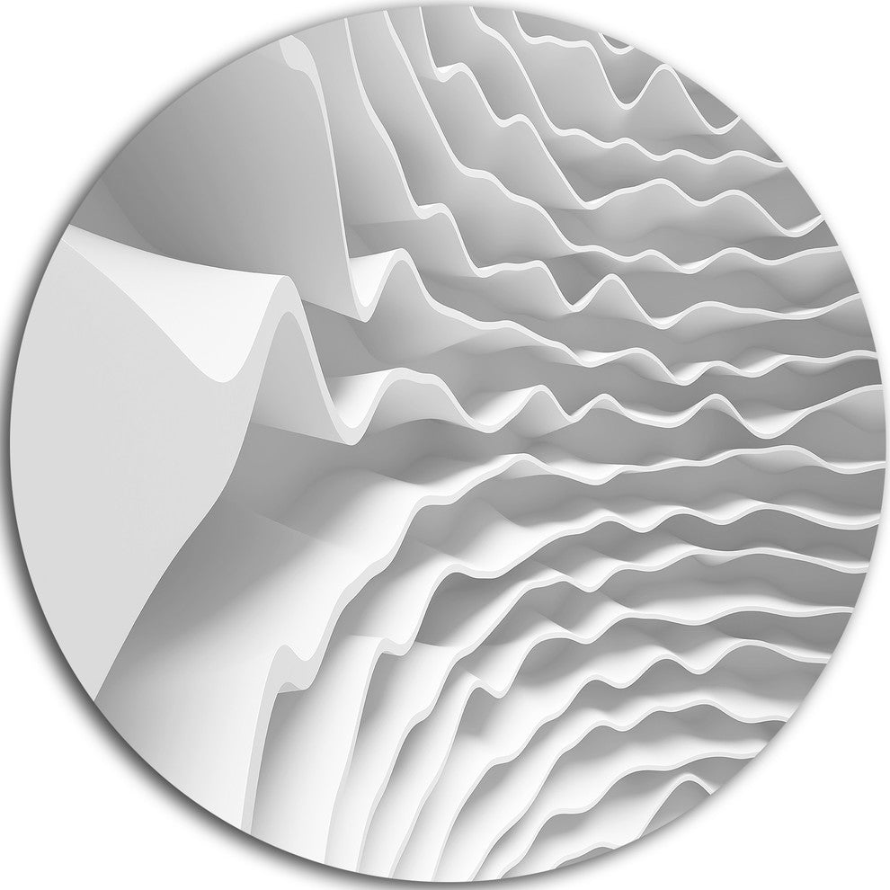 Fractal Curved White 3D Waves, Abstract Art Round Wall Art, 23"