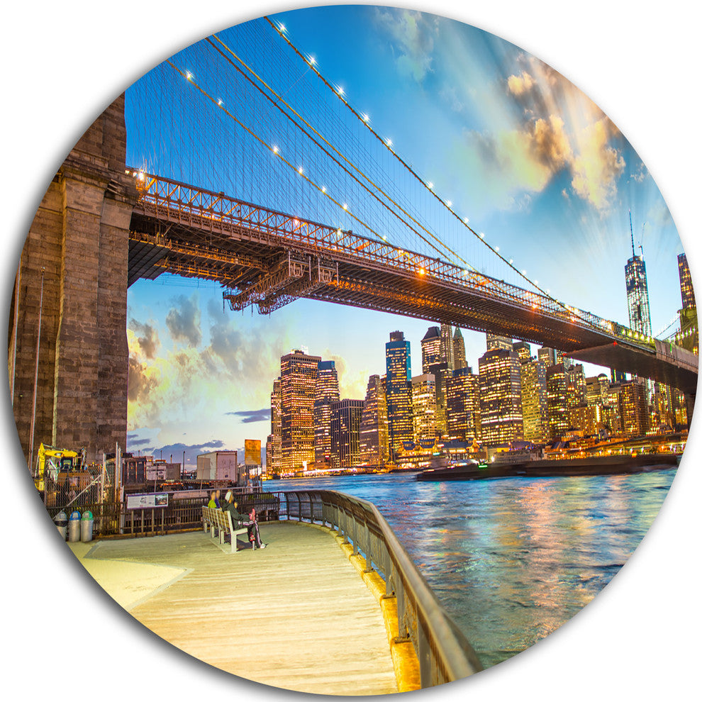 Bridge Park Brooklyn, Cityscape Photography Disc Metal Wall Art, 11"