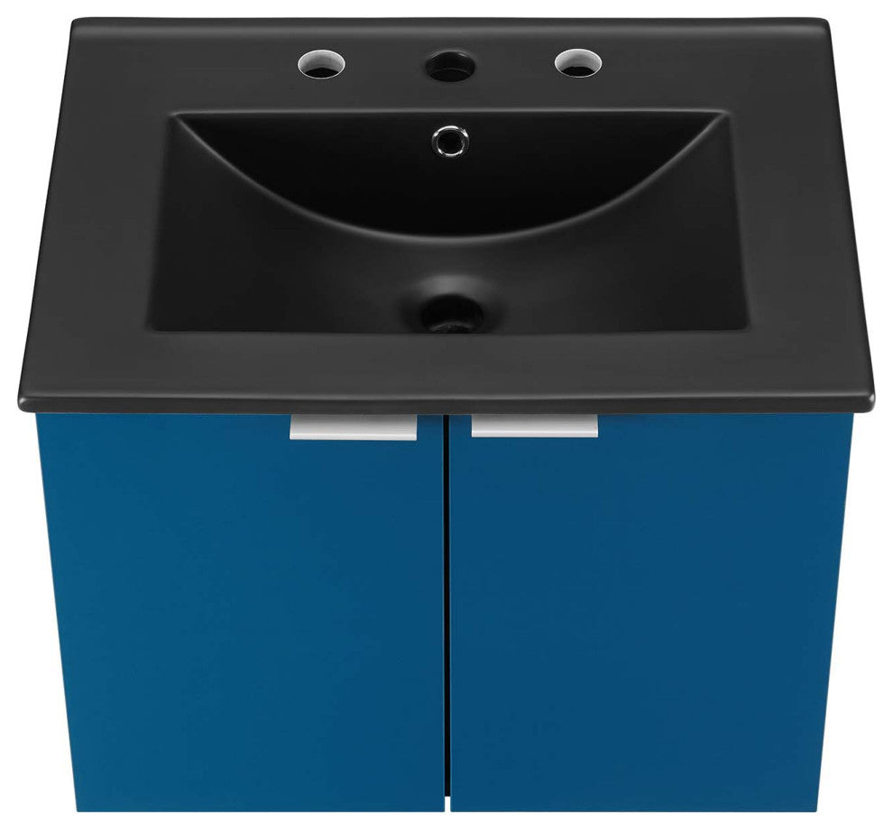Sink Vanity Cabinet, Wall Mounted, Melamine, Blue Navy Black, Modern, Bathroom