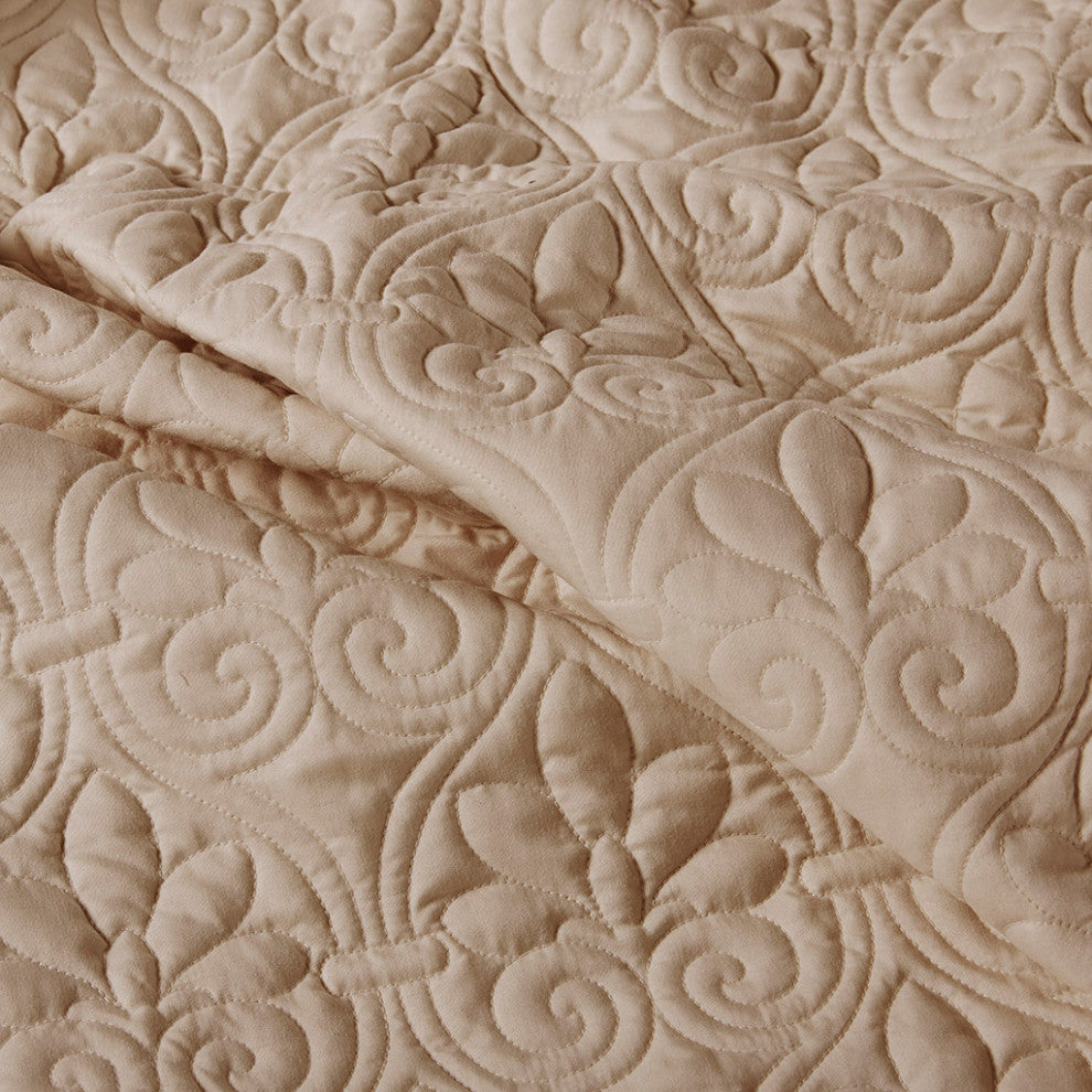Madison Park Quebec 3 Piece Fitted Bedspread Set, Khaki