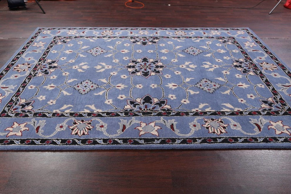 Oushak Hand Tufted Medallion Oriental Bordered Area Rug, Blue, 8x10'