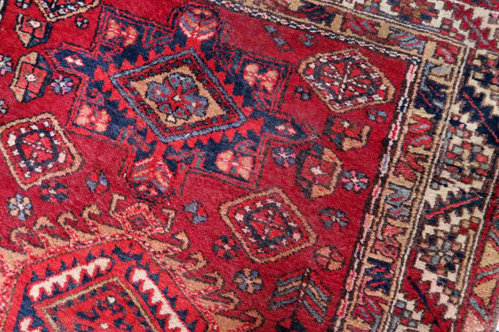 Handmade Vintage Persian Malayer Runner 3.5'x10.5', 108cmx321cm 1930s