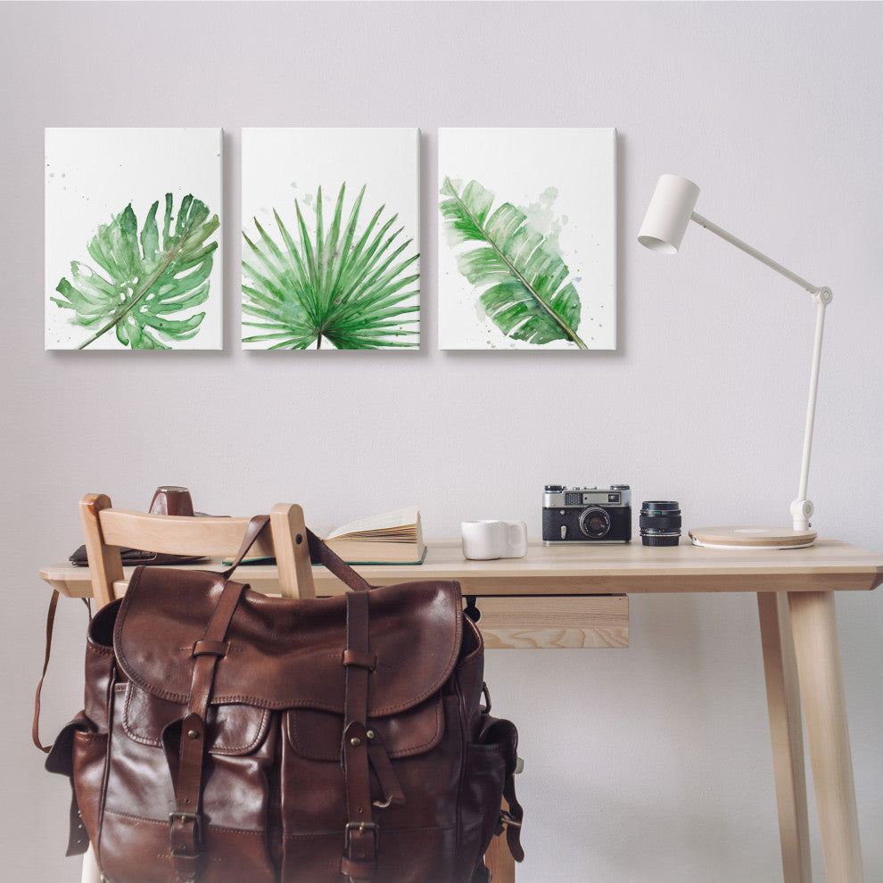 Green Leaves Modern Green Tropical Palm Fans ,3pc, each 16 x 20