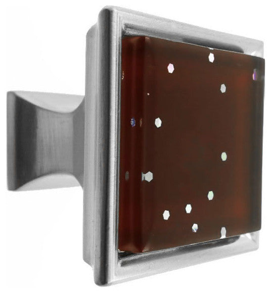Brown Iridescent Dots Crystal Glass Brushed Nickel Madison Classic Knob