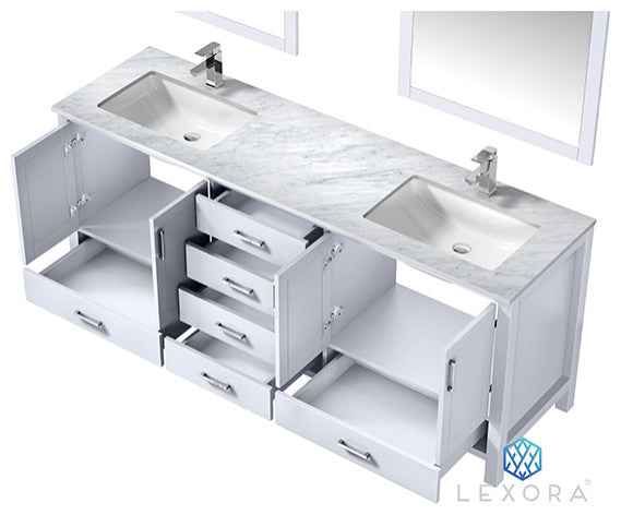 Jacques 80" Double Vanity Cabinet Carrara Marble Top Sinks, 30" Wall Mirrors