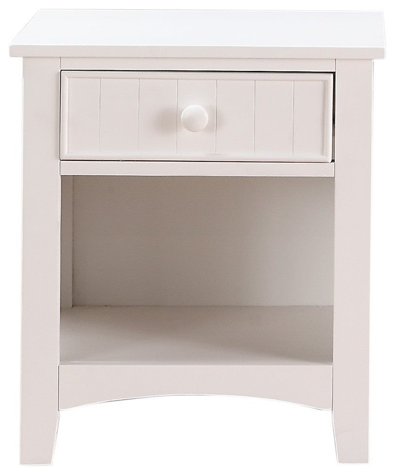Wooden Night Stand With Bottom Open Shelf, White