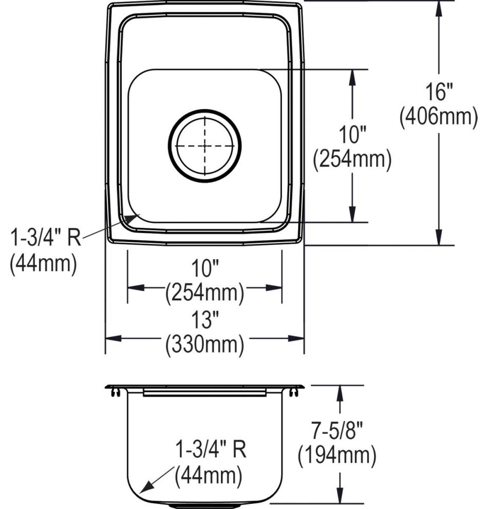 LR13161 Lustertone Classic Stainless Steel 13" x 16" Drop-in Sink, 1 Hole