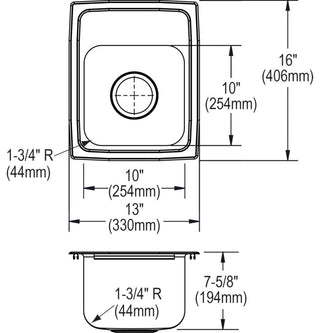 LR13161 Lustertone Classic Stainless Steel 13" x 16" Drop-in Sink, 1 Hole
