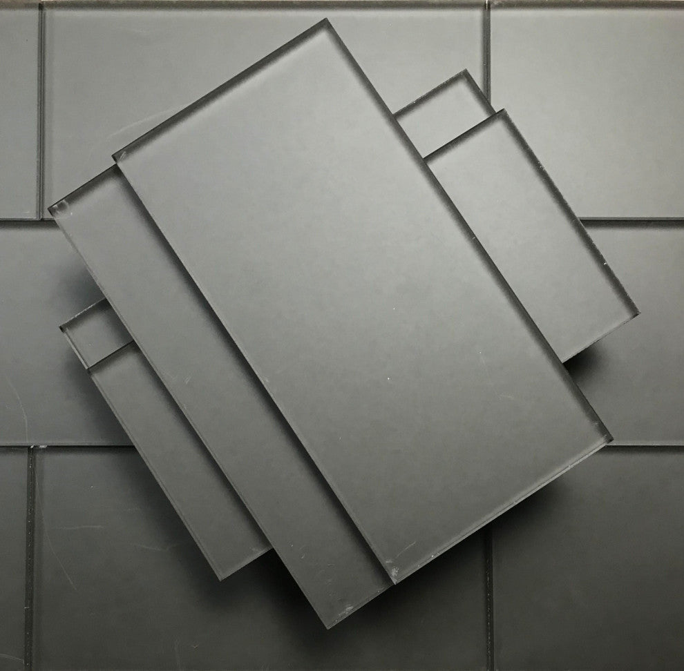 Forever 3"x6" Glass Subway Tile,Matte Royal Gray, Piece