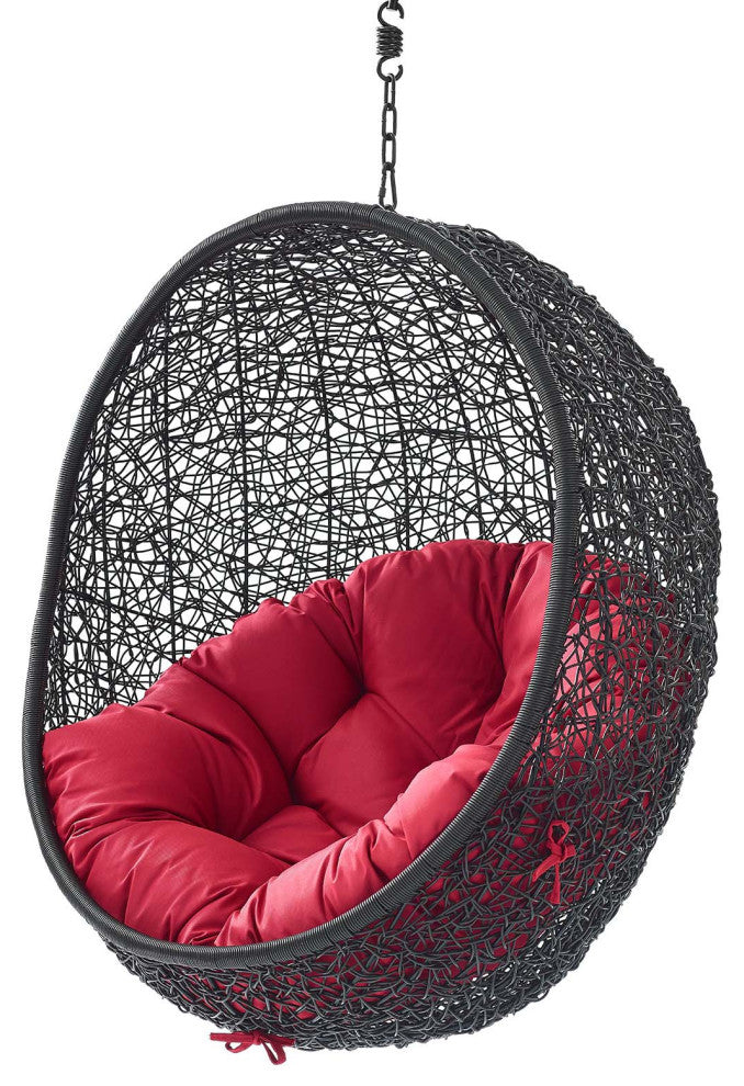 Swing Lounge Chair, Black Red, Modern, Outdoor Patio Balcony Cafe Bistro Garden