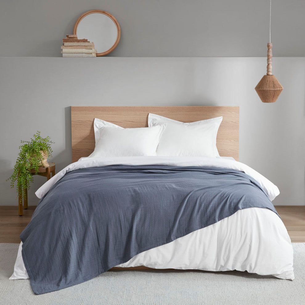 Clean Spaces Gauze 100% Cotton Lightweight Blanket, Blue