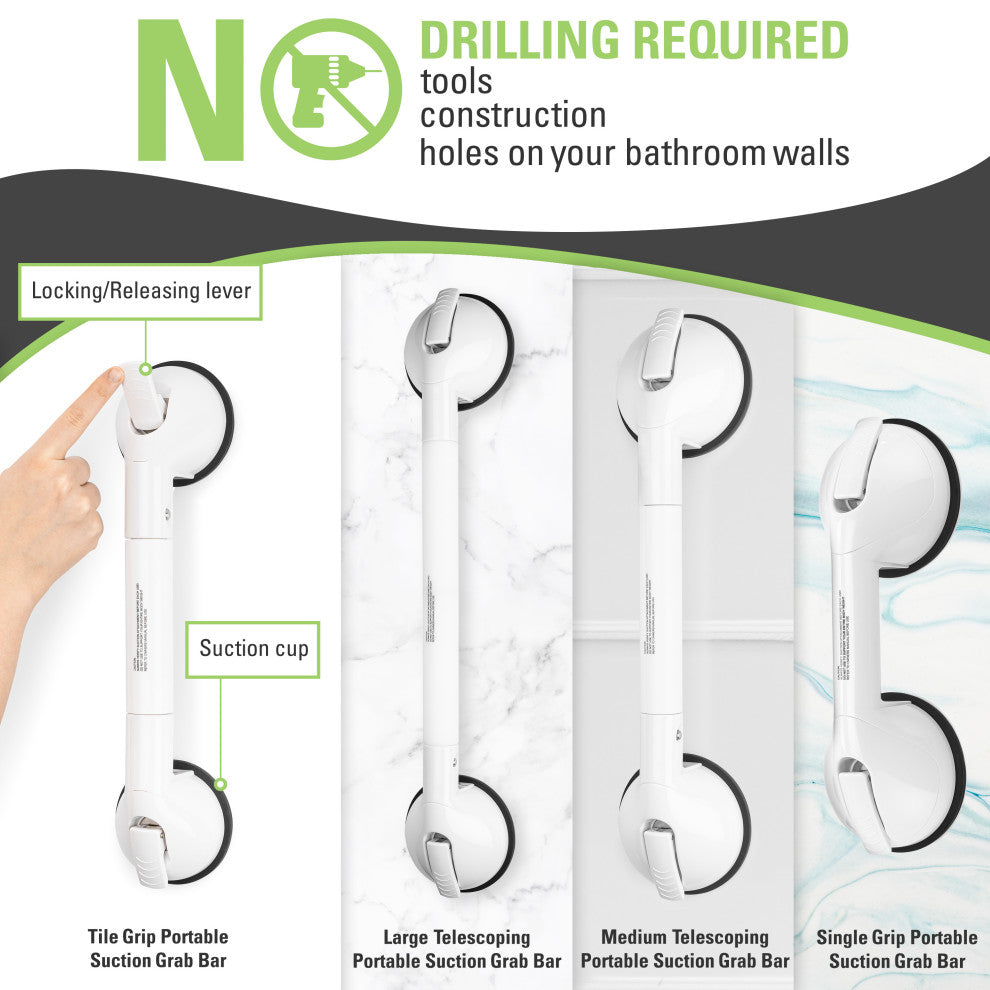 Tile Grip Portable Suction Telescoping Grab Bar