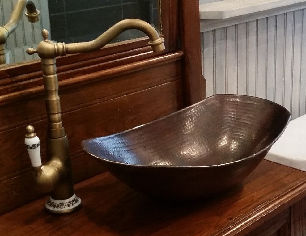 17" Oval Roman Vessel Copper Bath- Drain Options Available, No Drain