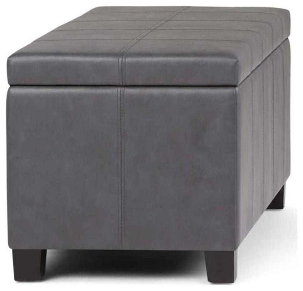Dover 36" W Rectangle Storage Ottoman Bench in Stone Gray Faux Leather