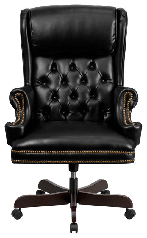 High Back Traditional Tufted Black Leather Executive Swivel Office Chair