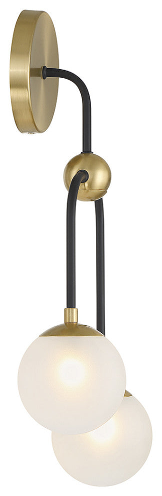 Couplet 2-Light Wall Sconce, Matte Black With Warm Brass Accents