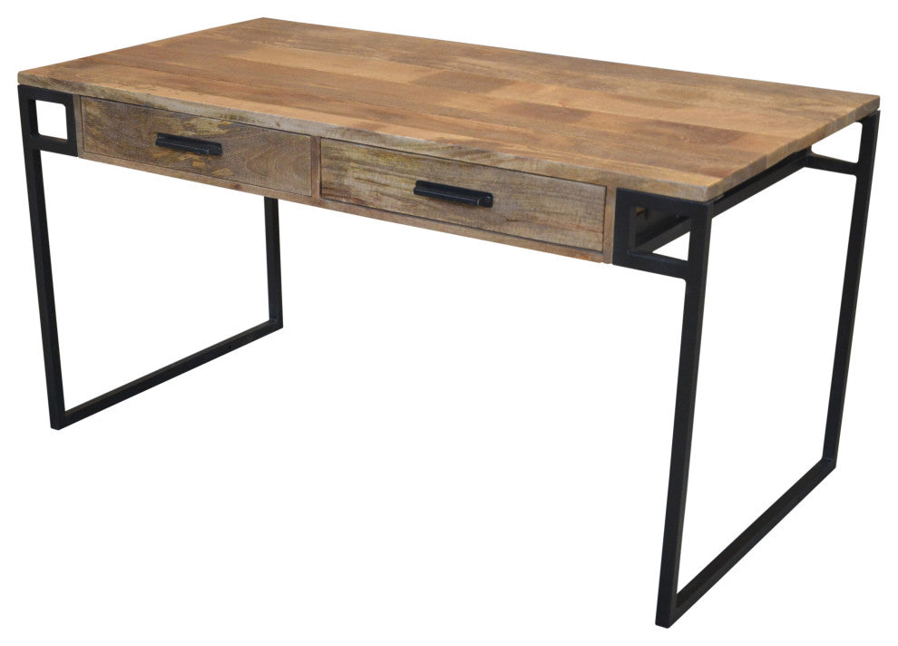Anaheim Katy 2-Drawer Writing Desk in Modern Natural Finish on Solid Wood