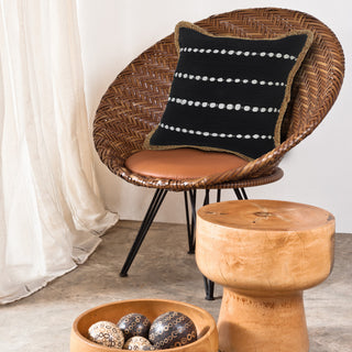 Black and White Striped Jute Bordered Throw Pillow
