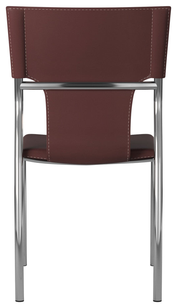 Leather Dining Chair With Chrome Legs Set of 4, Dark Brown