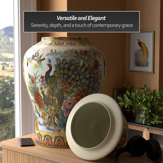 32" Satsuma Peacock Porcelain Temple Jar