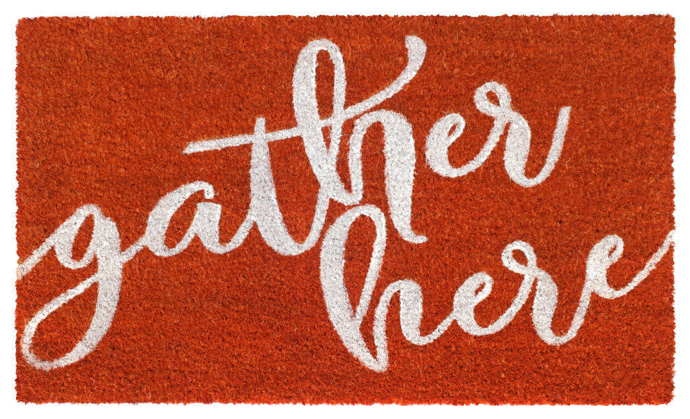 RugSmith White Machine Tufted Gather Here Doormat, 18" x 30"