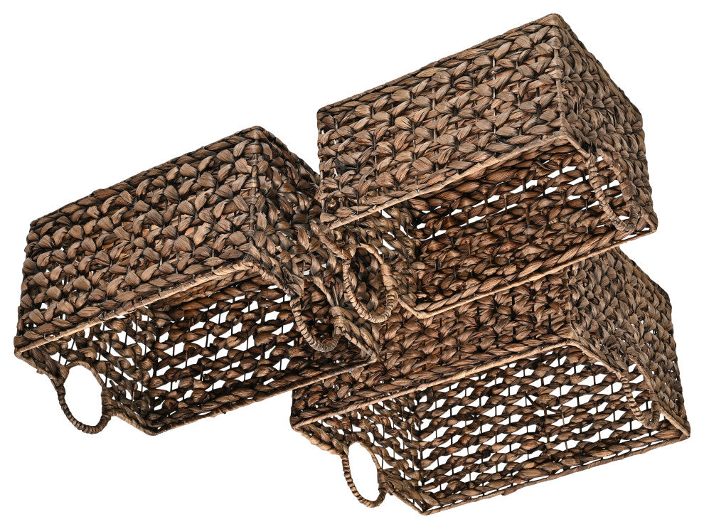Quinn Cottage Woven Hyacinth Rectangular Storage Baskets With Handles, Set of 3