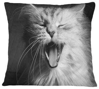 Yawning White Cat Animal Throw Pillow, 18"x18"