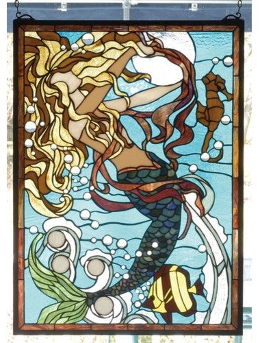 Meyda lighting 78086 19"W X 26"H Mermaid of the Sea Stained Glass Window