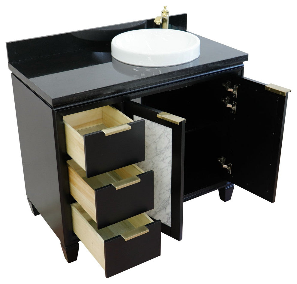 43" Single Vanity, Black Finish With Black Galaxy