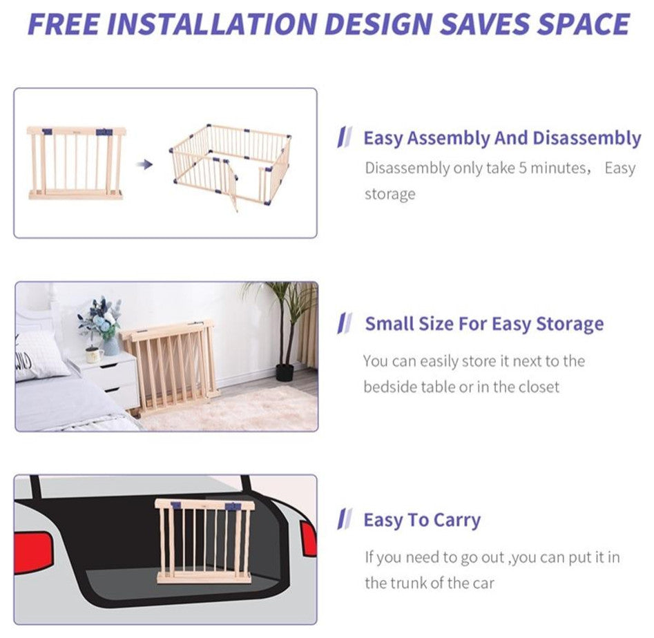 Pemberly Row Modern Baby Wood Safety Gate with Blue connector
