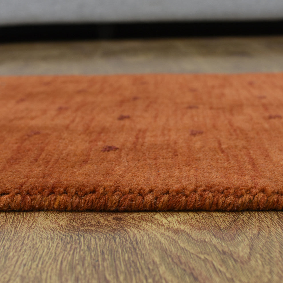 HAND KNOTTED LOOM WOOL ECO-FRIENDLY AREA RUGS- Rectangle, Orange, Contemporary