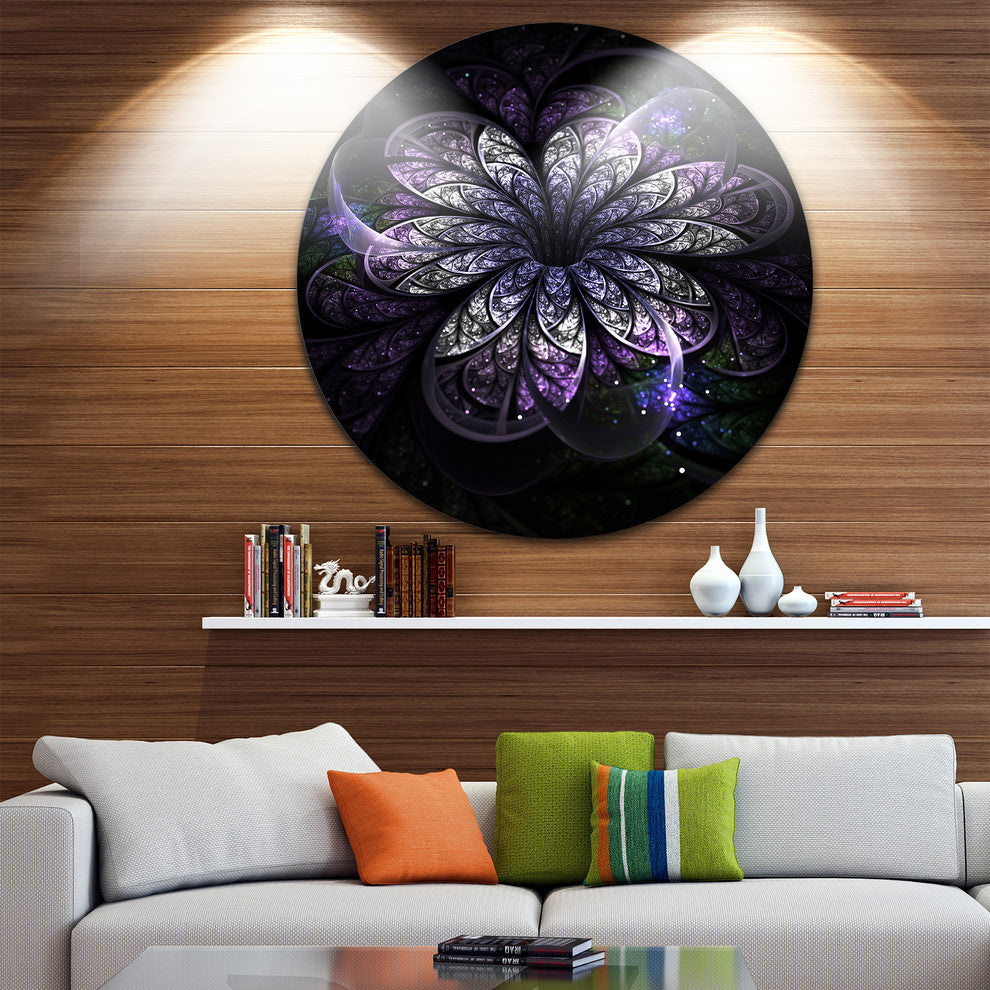 Green Fractal Flower In Dark, Floral Digital Art Round Wall Art, 11"