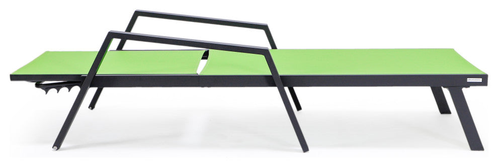 LeisureMod Marlin Chaise Lounge Chair With Arms and Fire Pit Table, Green