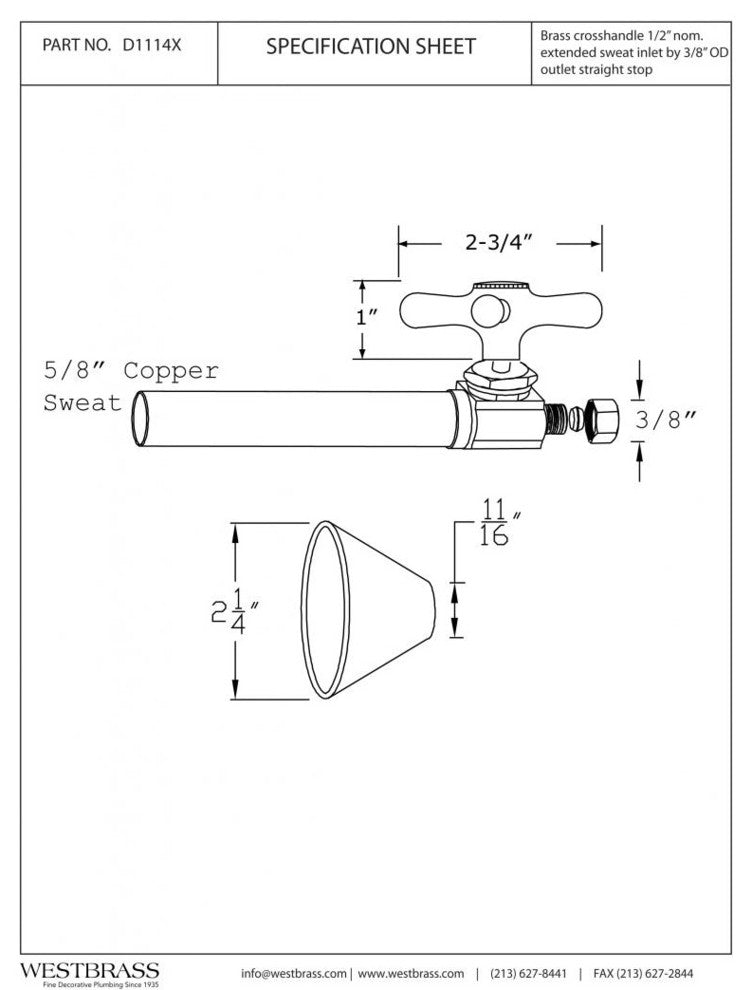 Straight Stop - 1/2" Copper Sweat X 3/8" Od Comp. In Polished Nickel