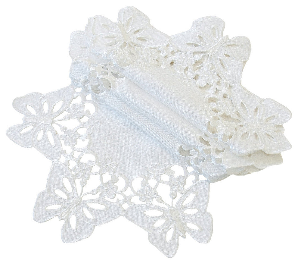 Primavera Embroidered Cutwork Spring Doilies, 16" Round, Set of 4