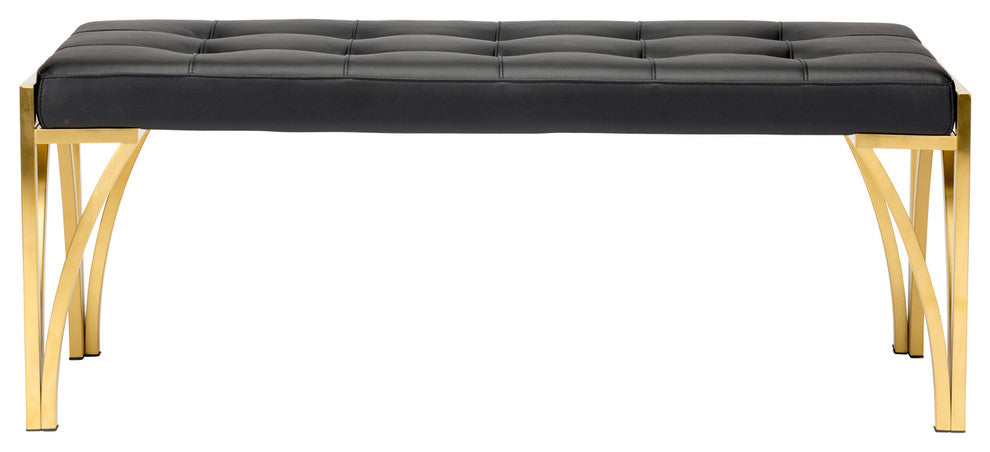 Eiffle Occasional Bench by Nuevo, Brushed Gold Stainless Steel Frame/Black