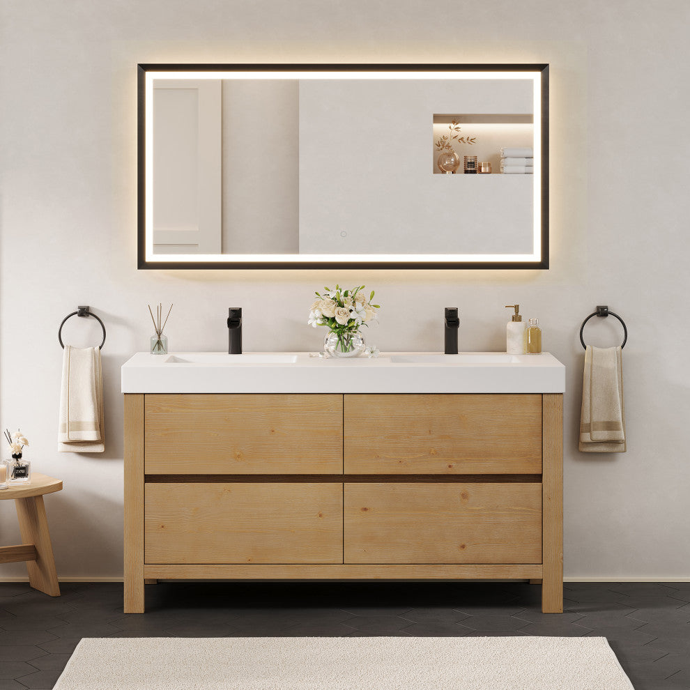 Cascadia Bathroom Vanity, Weathered Fir, 60", With Mirror