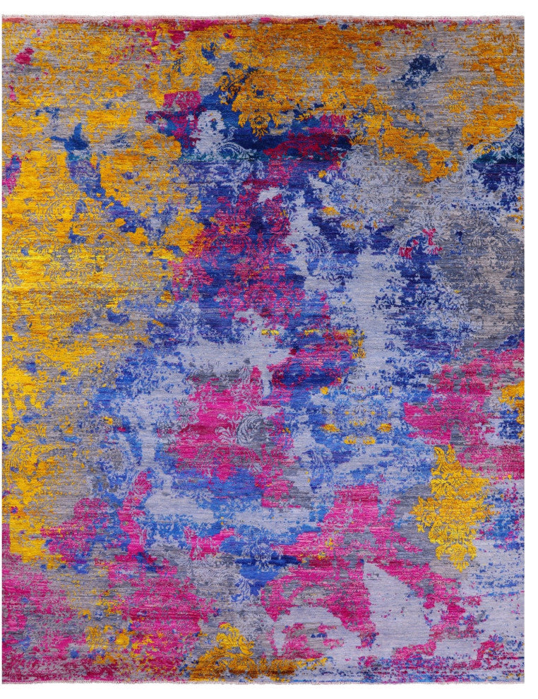 9' 0" X 11' 7" Abstract Hand Knotted Wool and Silk Rug Q11858