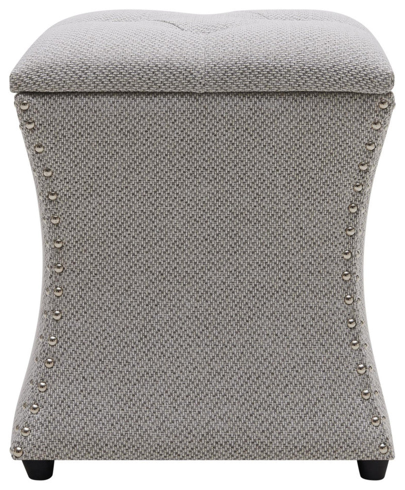 Amelia Fabric Nailhead Tufted Storage Ottoman, Cardiff Gray