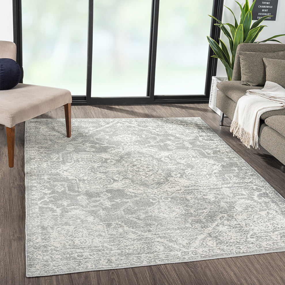 Asher Medallion Boho Area Rug/Runner, Grey, 6' x 9'