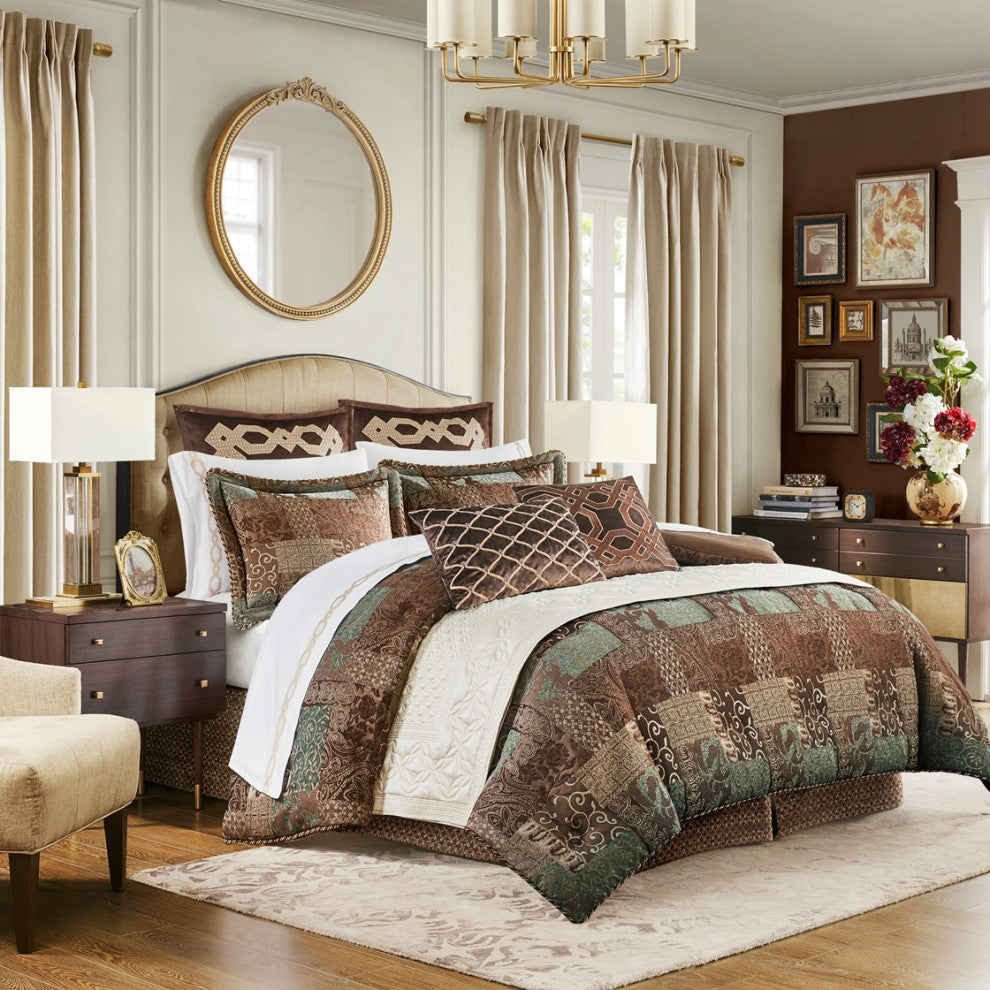 Croscill Galleria Traditional Patchwork 4-Piece Comforter Set, Brown, King