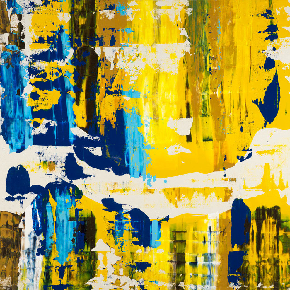 Old Yeller With Blue Velocity Art block Framed Canvas, 20"x20"