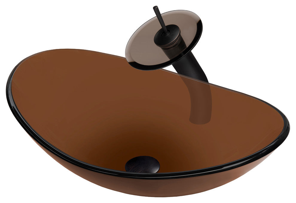 Topia Glass Vessel Sink and Faucet Set, Oil Rubbed Bronze